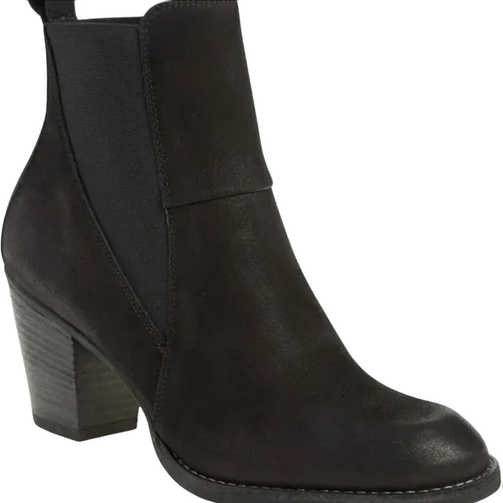 Paul Green Jules Chelsea Boots Distressed Oiled Leather Block Heel Black 5.5